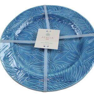 Acacia Home Melamine Dinner Plate Set 4 Tropical Leaf Blue Summer Beach 11" NWT